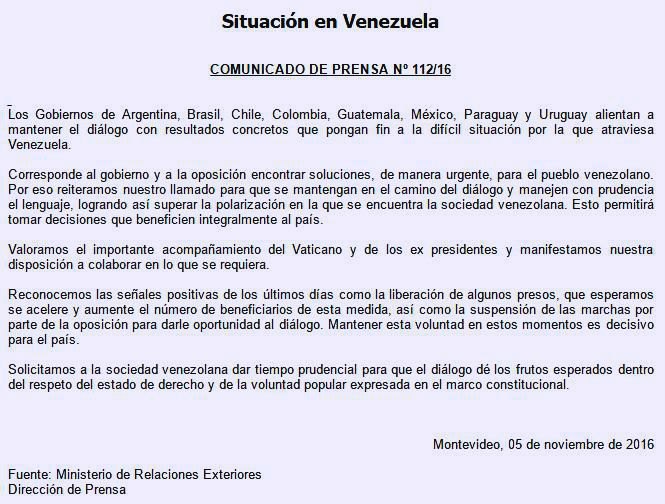 Apoyo de Uruguay a Venezuela en medio de la crisis política