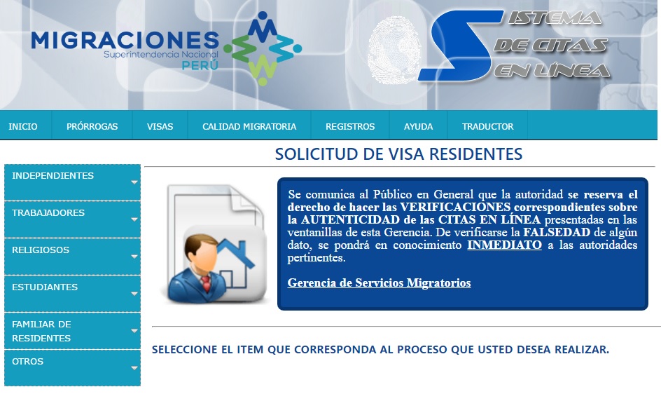 Solicitud de visa residente Perú
