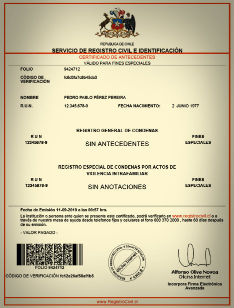 Certificado de antecedentes penales en Chile