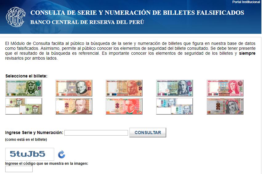 Sistema del banco central de Perú para detectar billetes falsos